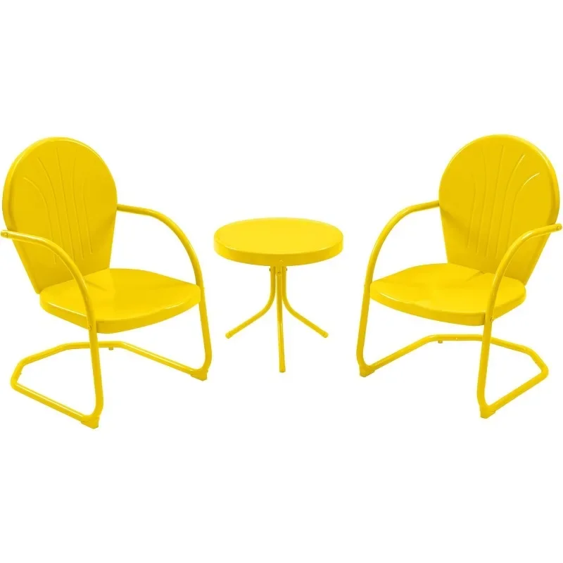 طقم بيسترو للفناء الساخن طقم جلوس خارجي معدني عتيق طقم محادثة مكون من 3 قطع، كراسي بذراعين على شكل حرف C وطاولة جانبية مستديرة #1