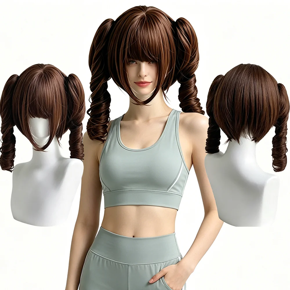

Brown Double Ponytail Protein Fiber Wig Spiral Curl Loli Synthetic Wig Universal For Women Lolita Cosplay Daily Wear Party