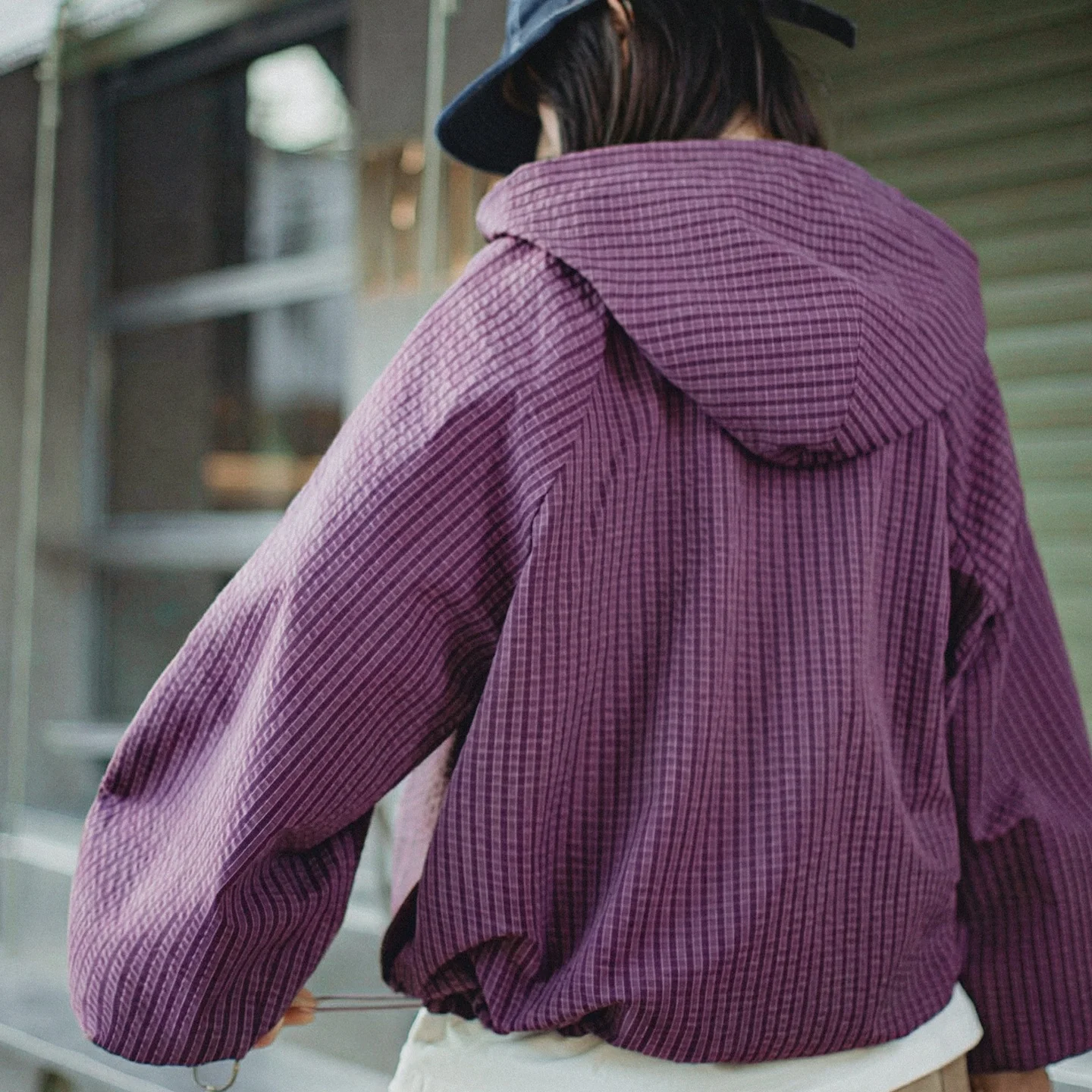 Women's Oversized Half-Zip Hoodie Pullover - Purple Plaid