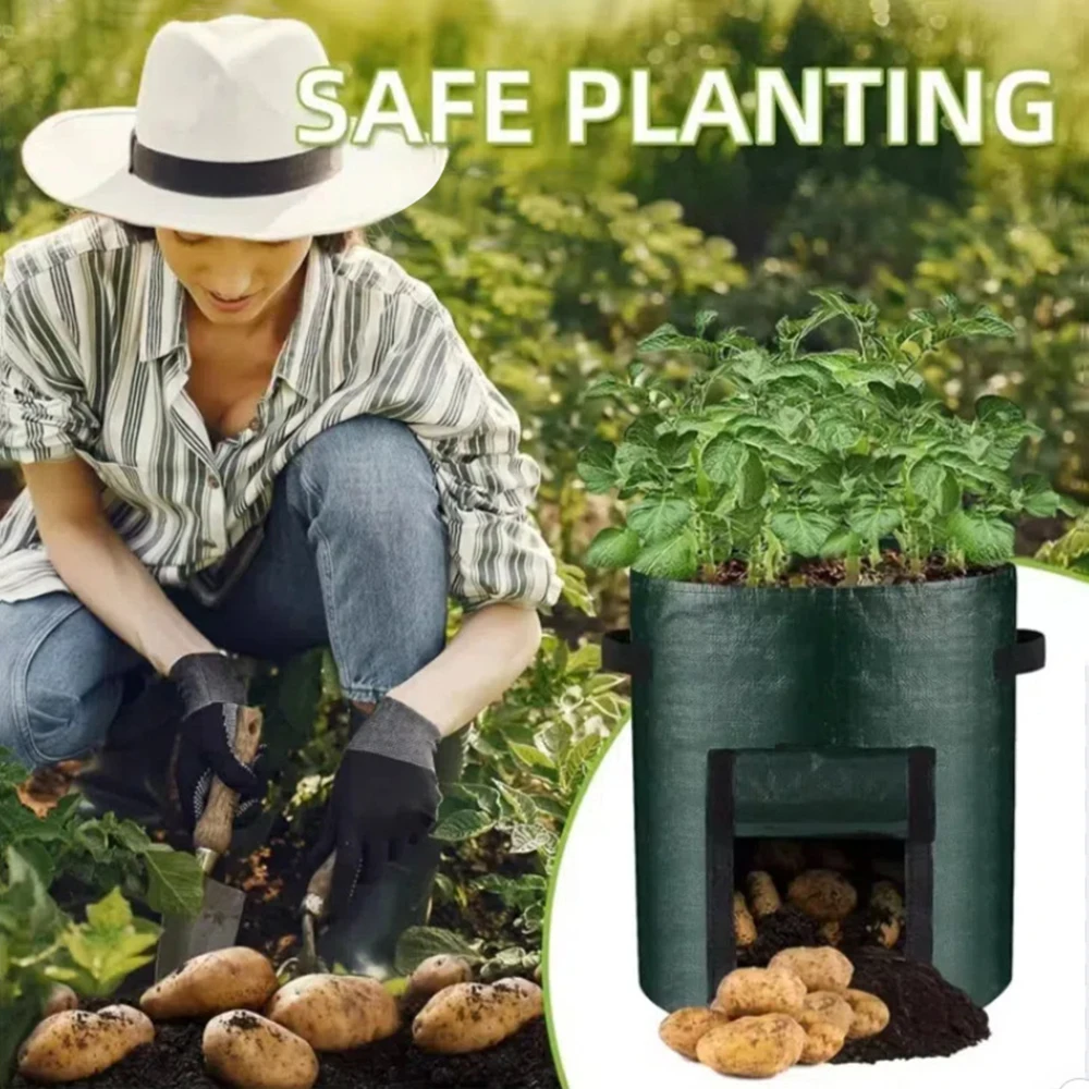 1PC Potato Planting Bags, Round Dark Green Breathable Plant Horticultural Seedling Bags, Vegetable Planting Buckets, Meizhi Bags