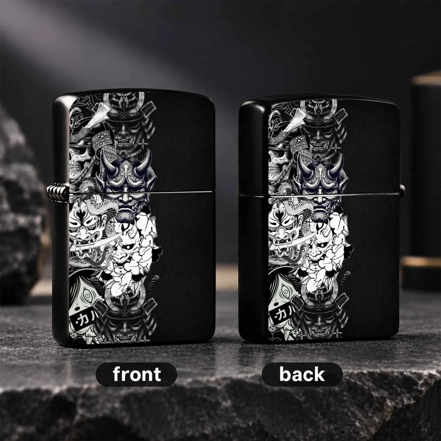 Stylish Japanese Hannya Samurai Themed Lighter, Trendy Ukiyo-E Dark Art Pattern Decoration, Portable For Multi-Scenario Daily Use, Exquisite Practical Item With Unique Aesthetic, Ideal For Personal And Gifting, Delivers Distinct Vintage Edg