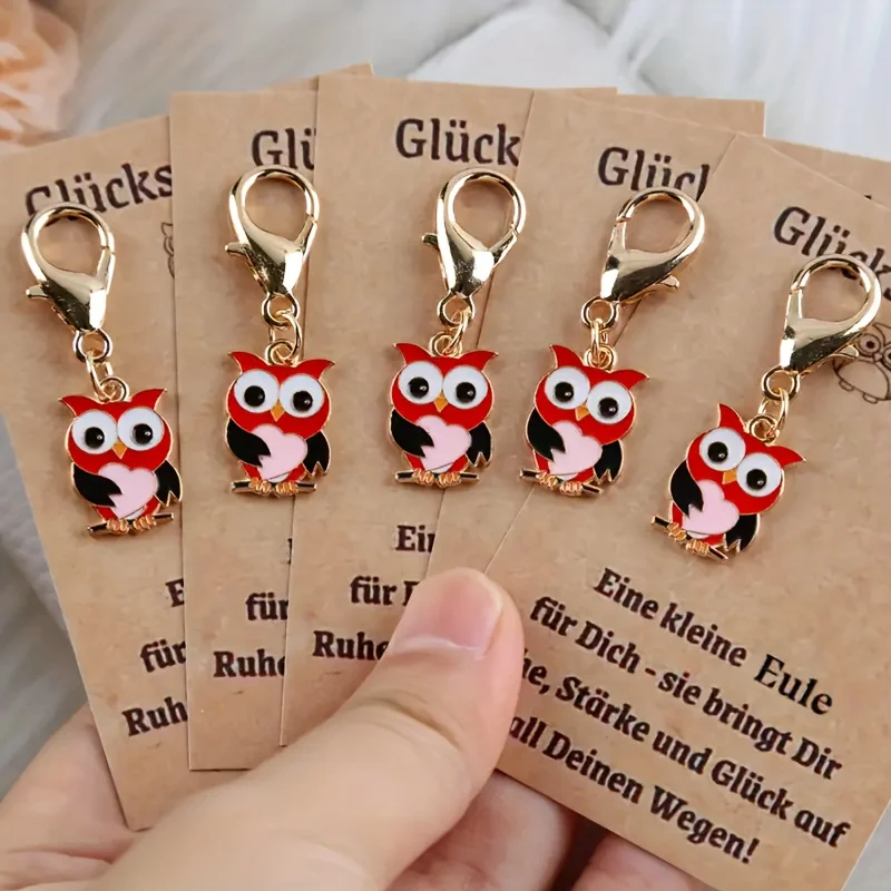 10er-Pack Glücks-Eulen-Schlüsselanhänger – Niedliche Tieranhänger, „Eine kluge Eule“-Design, Zinklegierung und Papiermaterial, Schnappverschluss, geeignet für