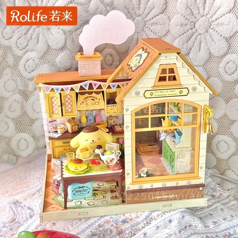 

Конструктор Rolife Sanrio: Миниатюрный домик для завтрака Pompompurin, сделанный своими руками, сборные игрушки, украшение для рабочего стола, модели, подарки