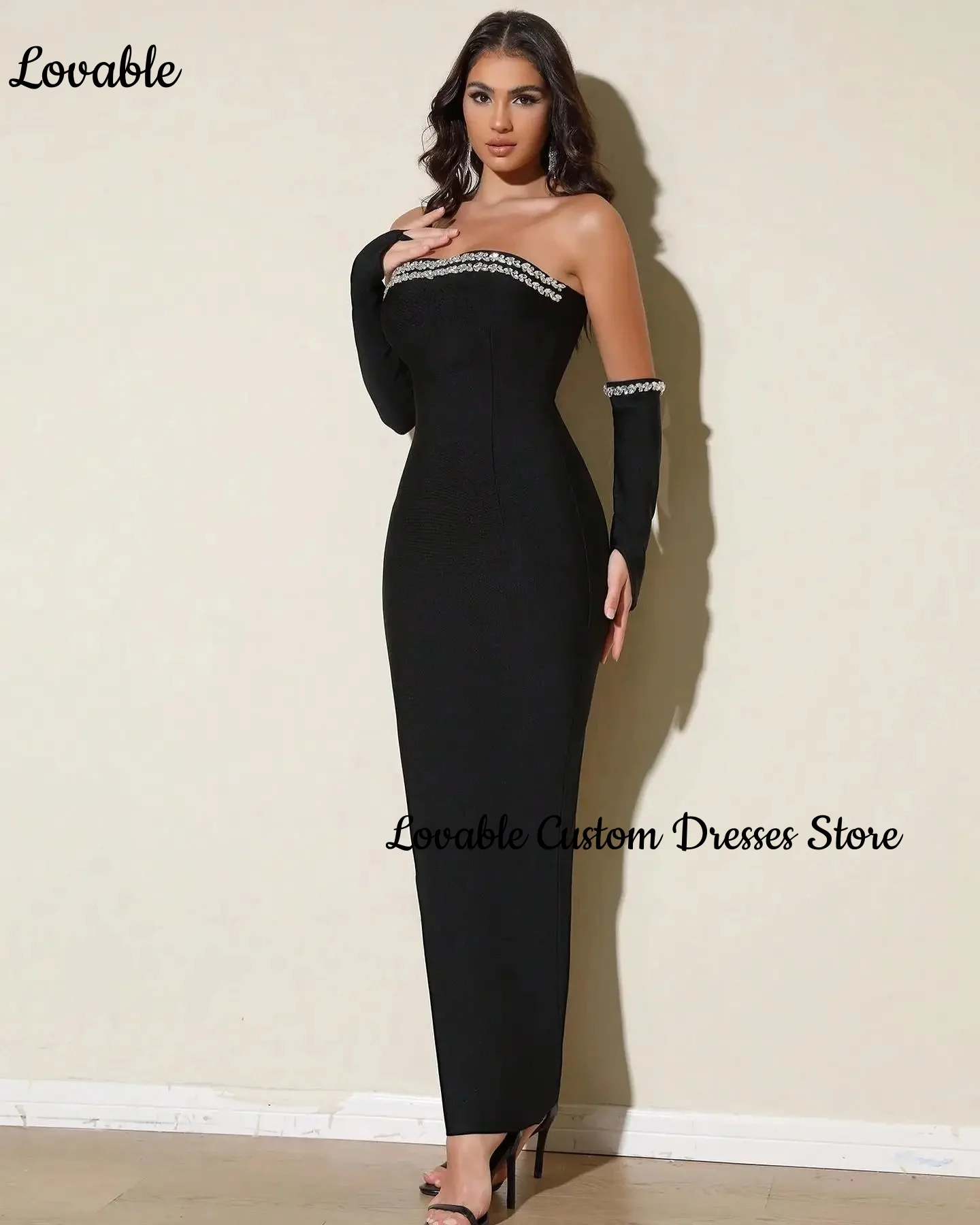 

Customized Evening Dress Mermaid Strapless Floor-Length Beadings Elegant Party Dresses For Women Zipper Up Prom Dresses Long Dre