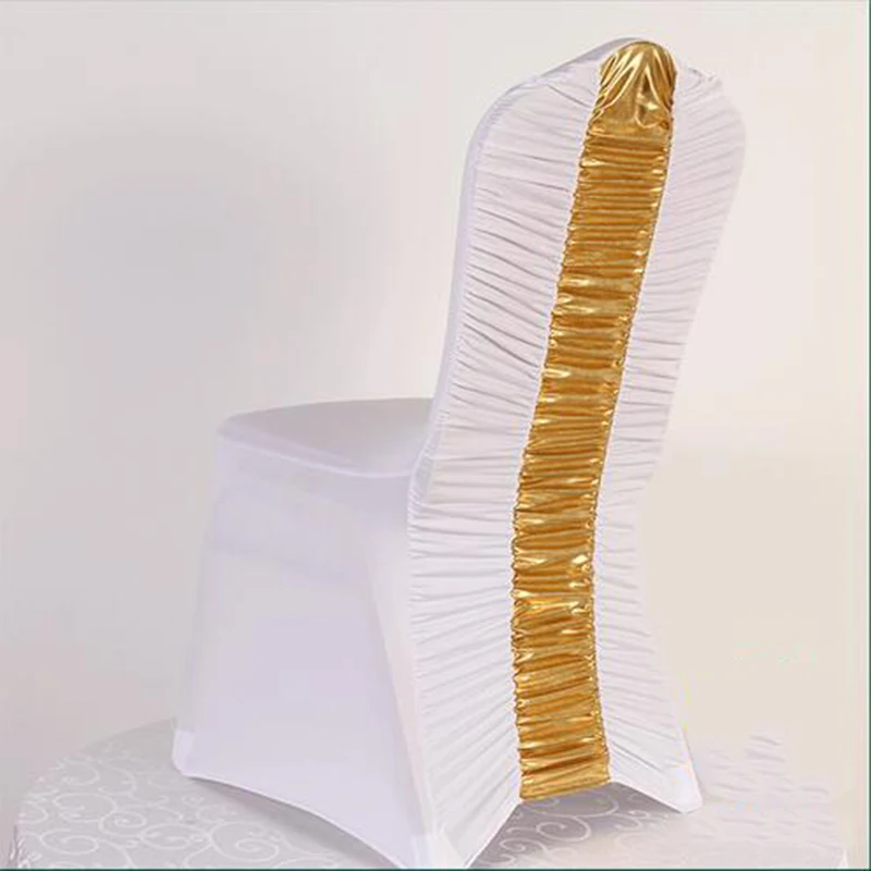 Universal White With Gold Silver 100% Spandex Wedding Chair Covers Banquet Hotel Elastic Chair Cover Wholesale