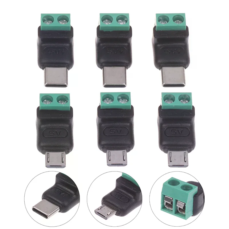 1/3Pcs USB C Adapter Male 2 Pin No Solder Electrical Equipment Solderless Connectors For Industrial Scientific Repair Charging