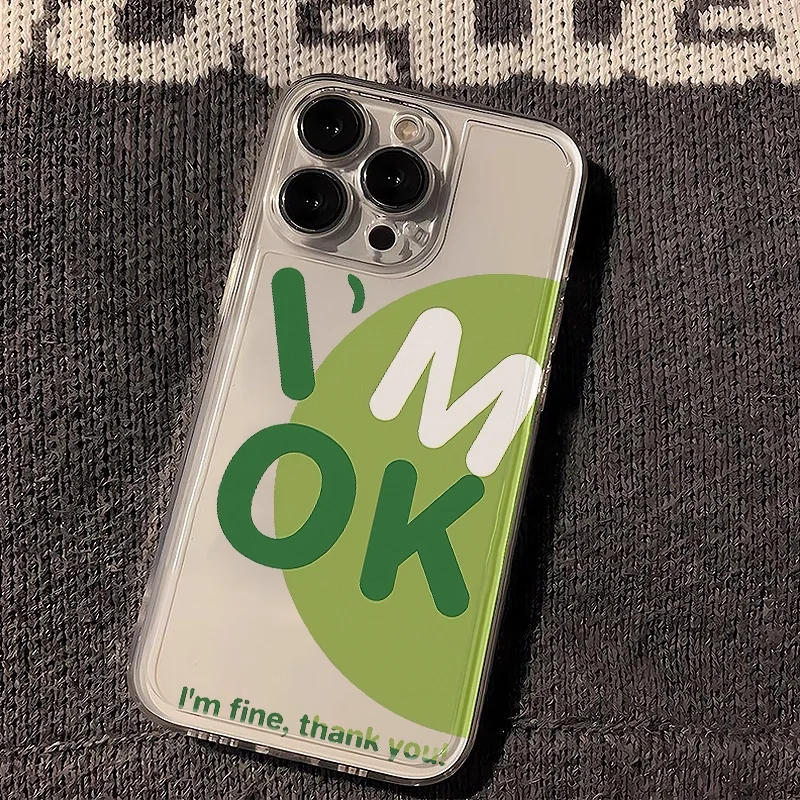 الأخضر الإنجليزية جمل قصيرة أنا موافق جراب هاتف آيفون 16 15 14 13 12 11 برو ماكس XR XS ماكس 7 8 Plus Mini Y2K المضادة للخدش #3