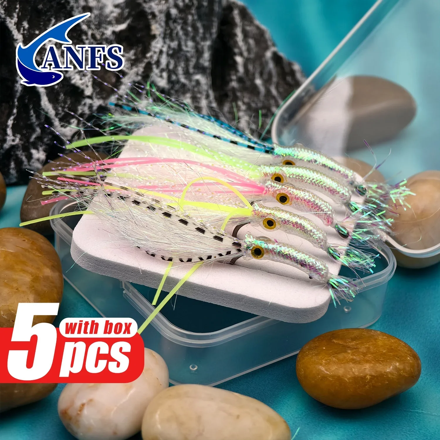 ANFS Slow Sinking 5pcs Brass Fly Fishing Lures with Rayon- Nymph, Scud, Bug Baits for Trout, Panfish & Ice Fishing