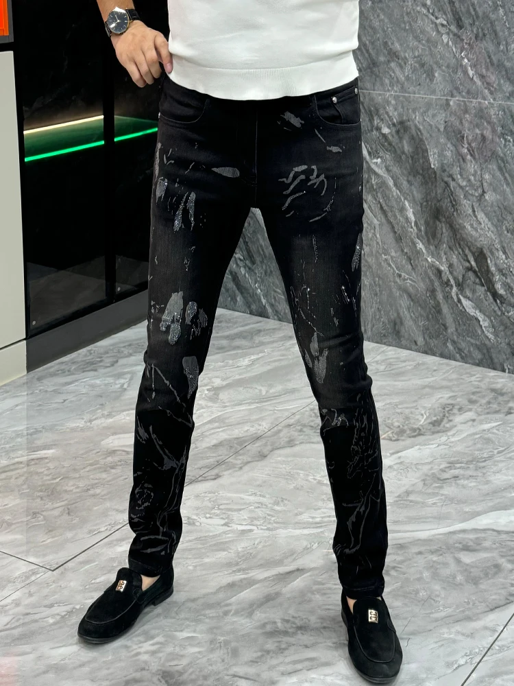 

Мужские джинсы Bla Slim Fit, зимние брендовые эластичные джинсы Personali Hotfix с ромбовидным принтом, повседневная износостойкая одежда, всесезонные