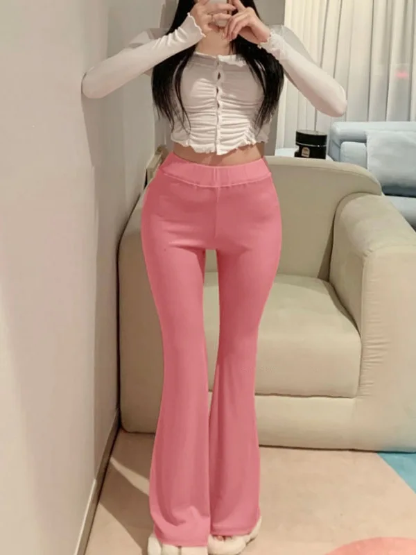 

Spring/summer Korean 2024 Version New High Elastic Solid Slim Pants Women High Waisted Casual Versatile Micro Flared Pants OYI7