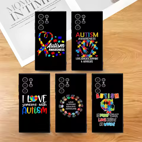 Autism Support Puzzle Phone Case For Samsung Galaxy S25 S24 S22 S23 Ultra S21 S20 Plus 5G Frosted Non-Slip Full Cover Case
