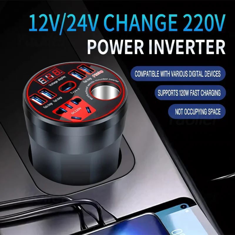 

Car Power Inverter 12V / 24V to 220V Multi-Functional Power Converter LED Display Multi-Functional Car Socket Fast Charger