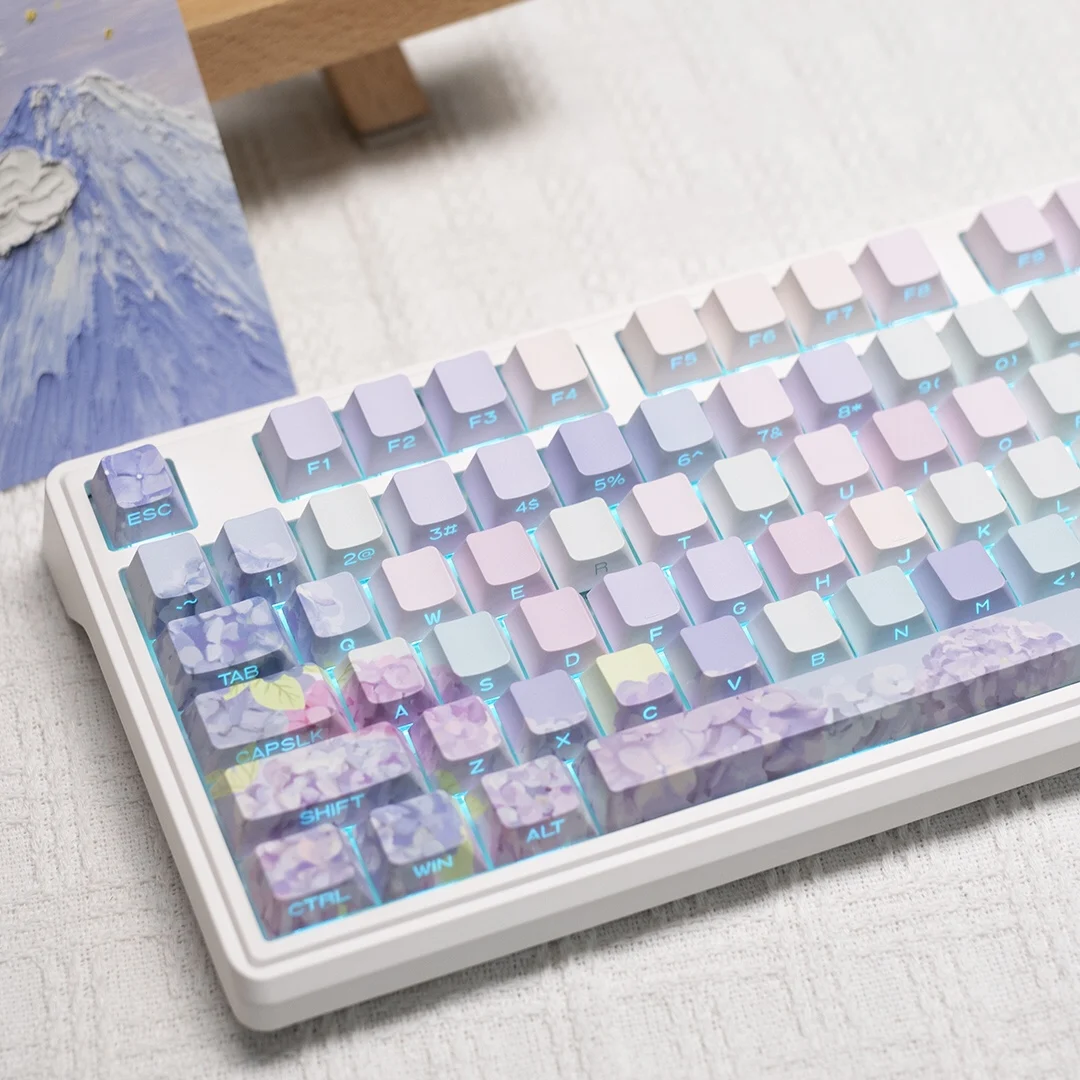 Original factory height side engraved transparent keycap fog jasmine butterfly blue pbt material five-sided sublimation process