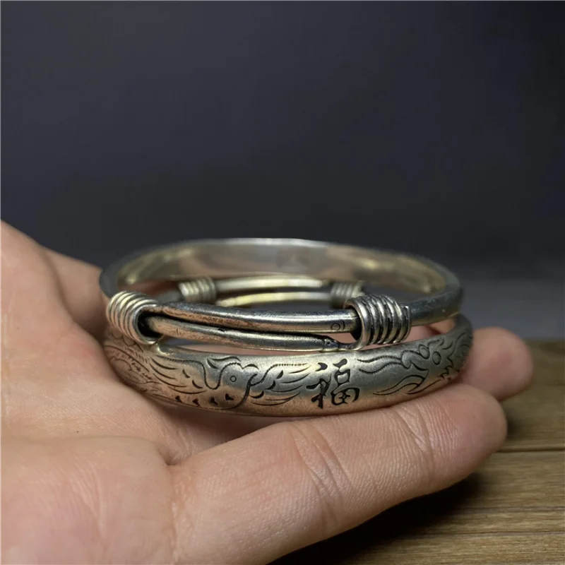 Antique Old With And Motifs, Tibetan Silver Vintage Item, Open Adjustable Bracelet Women