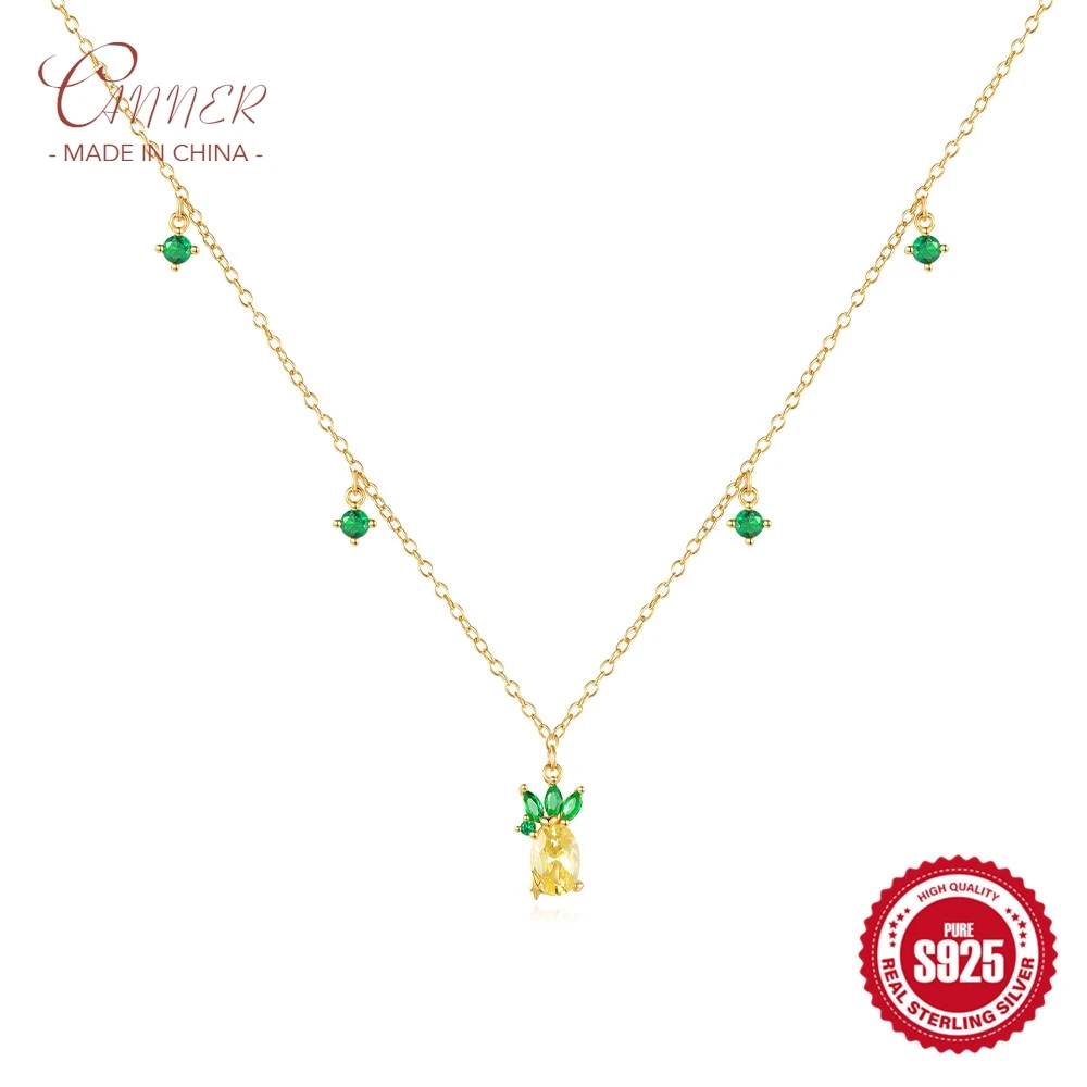 

CANNER S925 Sterling Silver Yellow Green Zircon Fruit Pineapple Pendant Necklaces Chain For Women Necklace Jewelry Gift Collares