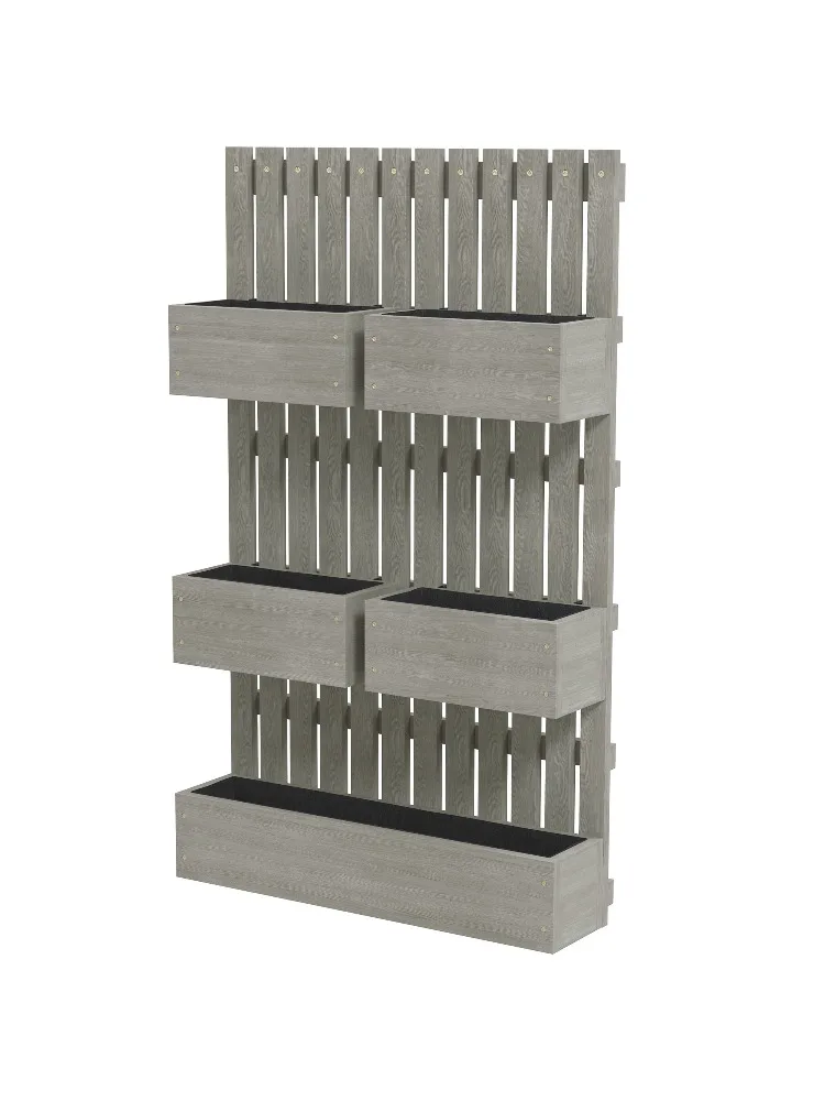 

For Outsunny 5 Box Raised Garden Bed w/ Trellis for Climbing Plants, Wall-Mounted Wood Planters w/ Drainage Holes, Gray