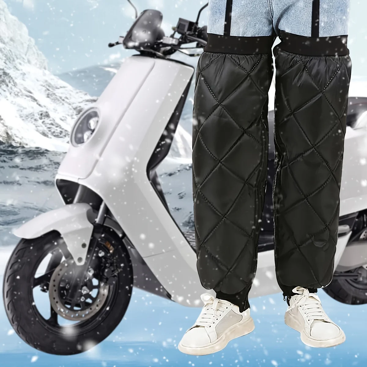 Electric Scooter Knee Pads – Thermal Quilted Motorcycle Riding Gear with Zippered Leg Coverage, Stylish Design, Warm Winter