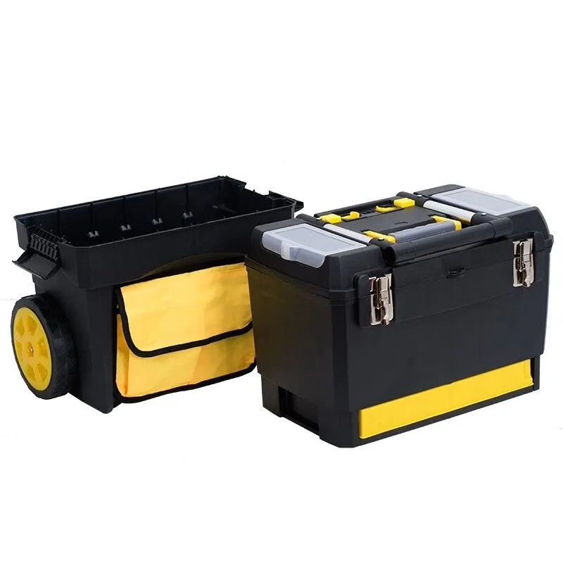 Stackable Rolling Tool Box Heavy Duty Wheels PP Plastic Trolley Hardware Storage Case Multi-Layer Tool Storage Organization