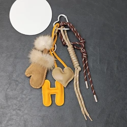 Creative Fluffy Little Glove Bag Pendants Keychain Cute heart Weaving Rope Pendant Bag Decoration Accessories