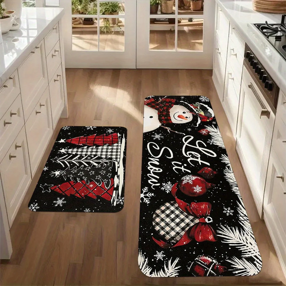 Living Room Sofa Side Kitchen Christmas Floor Mat Runner Let It Snow 1/2/3pcs Set Home Decor Snowman Bedside Laundry Rugs