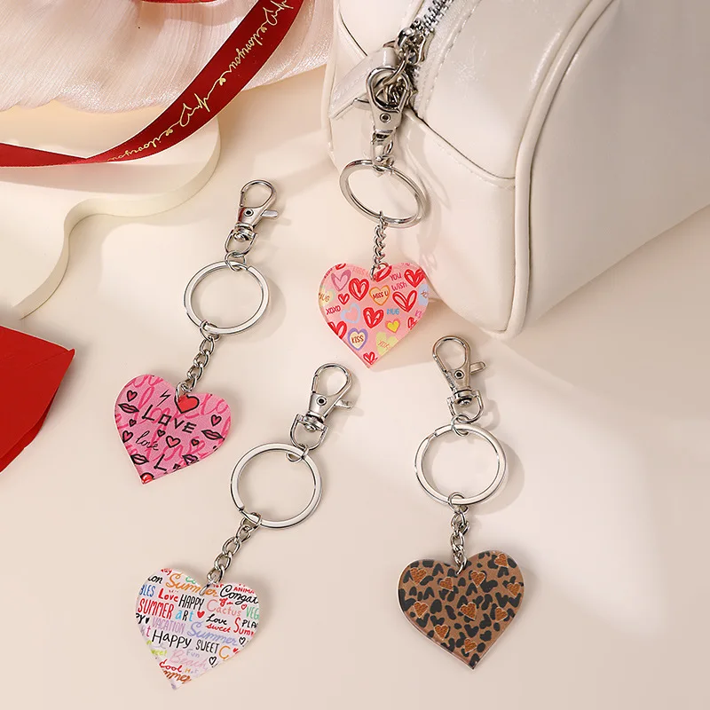 New Fashion Valentine's Day Acrylic Love Meaning Girl Heart Keychain Creative Bag Pendant Key Chains for Women Gift