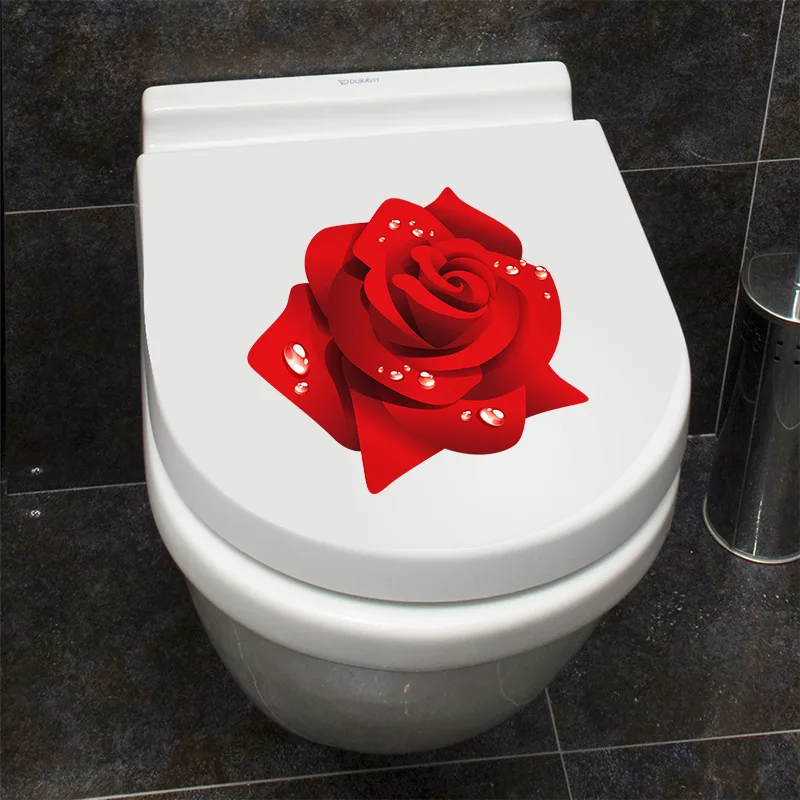 M716 Gorgeous Red Rose Wall Stickers Bathroom Toilet Decor Living Room Cabinet Refrigerator Home Decoration