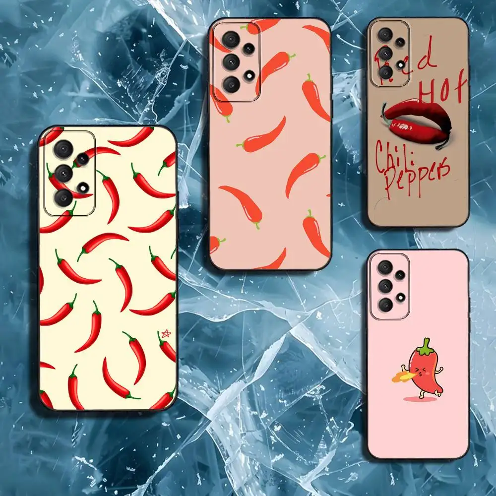 

C-Cartoon Funny C-Chili Red Phone Case For Samsung Galaxy A13,A21s,A22,A31,A32,A52,A53,A71,A80,Soft Black Shell