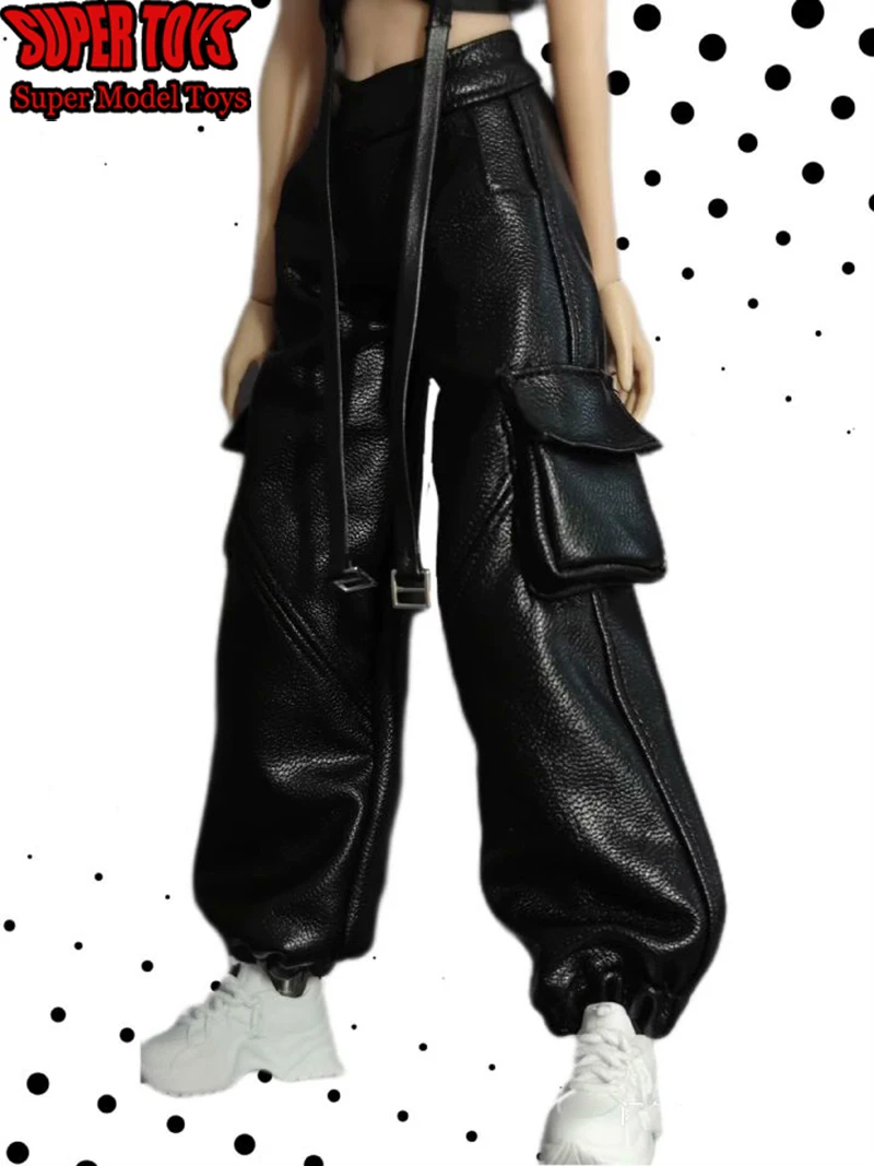 In Stock 1/6 Scale Female Soldier Fashion Leather Large Pocket  Cargo Pants Accessary Fits for 12 Inches Action Figure Body Doll