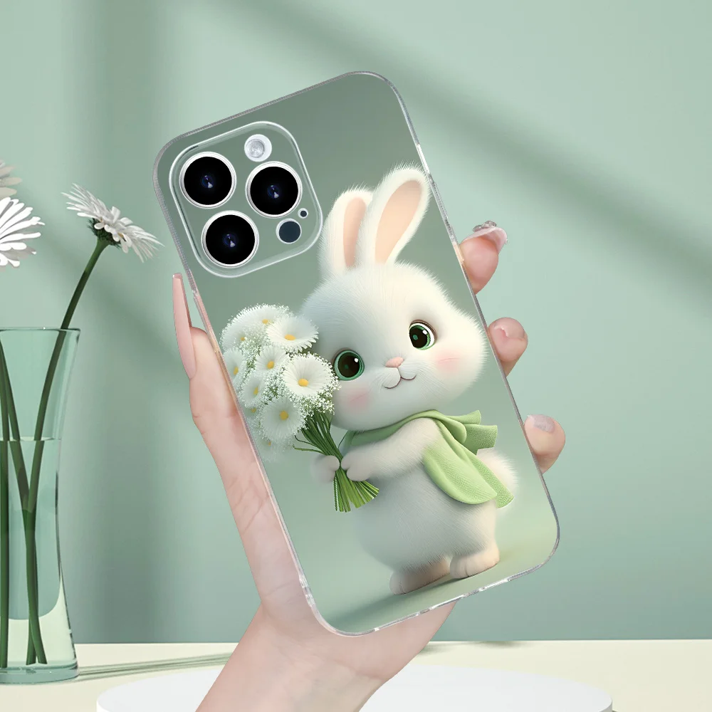 クリエイティブでシンプル、キュートで爽やかなウサギの透明スマホケース iPhone17 16 15 14 13 12 11Pro Max Plus対応