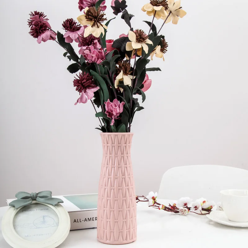 Creative plastic vase, dry and wet flower arrangement container, Nordic imitation rattan woven plastic flowerpot, imitation porc