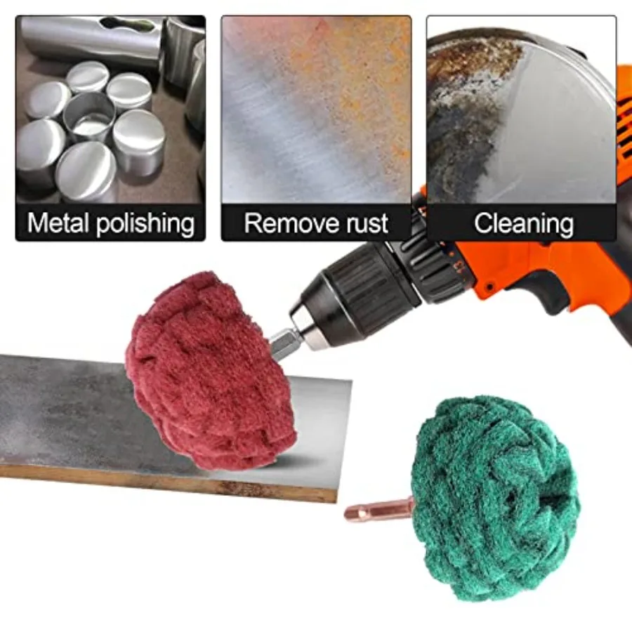 9PCS Scouring Pads Abrasive Buffing Polishing Wheel Drill Attachment Set, Non Woven Wheel Polishing Kit for Drill, Power Scrubb
