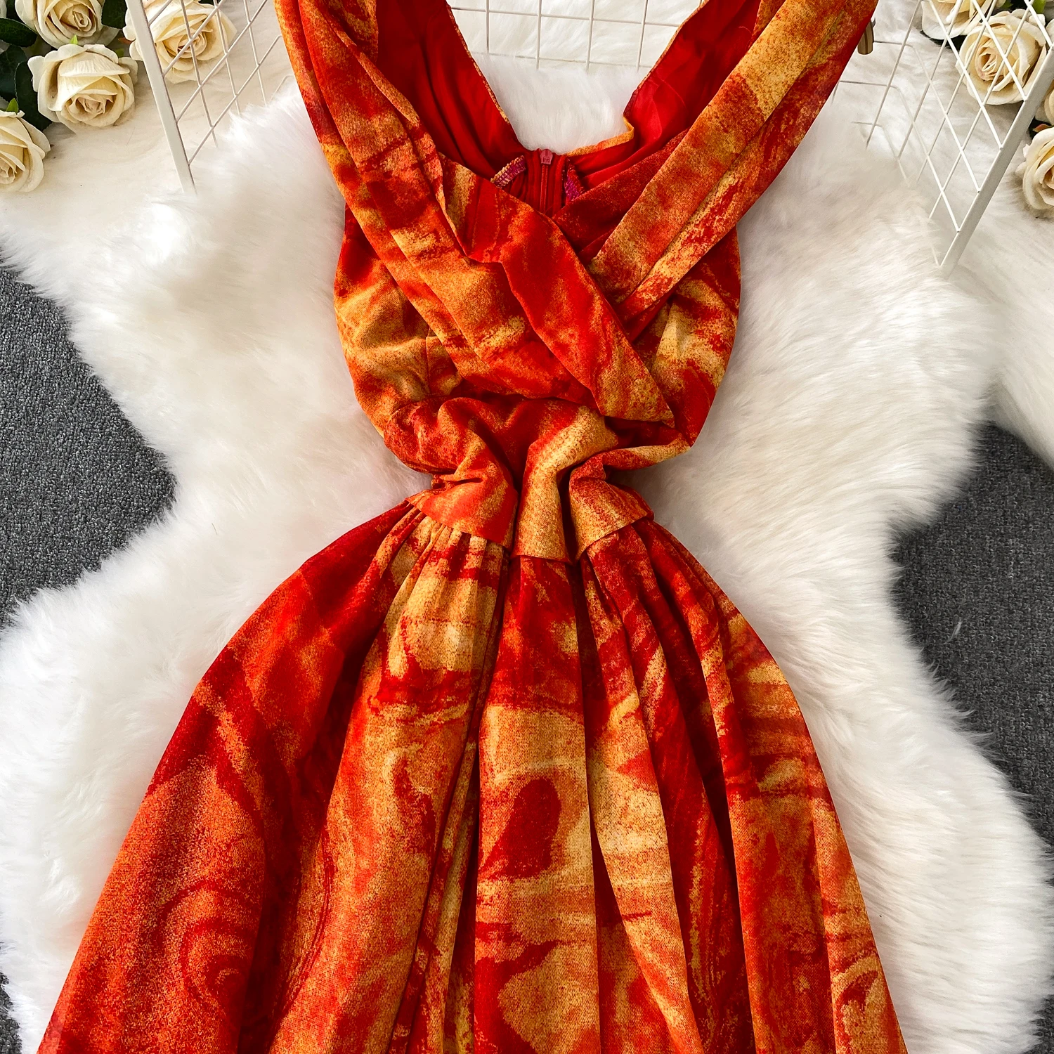 Abito da sera Boho elegante estivo per donna Stampato floreale Twist Vacanza al mare femminile Spacco alto Nuovo nel 2025 Beach Chic