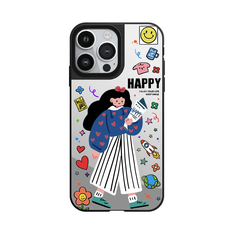 Mirror Cute Fashion Girl Happy Hour Phone Case Cover With MagSafe For iPhone 11 12 13 14 15 16 Pro Max Plus Anti-drop case