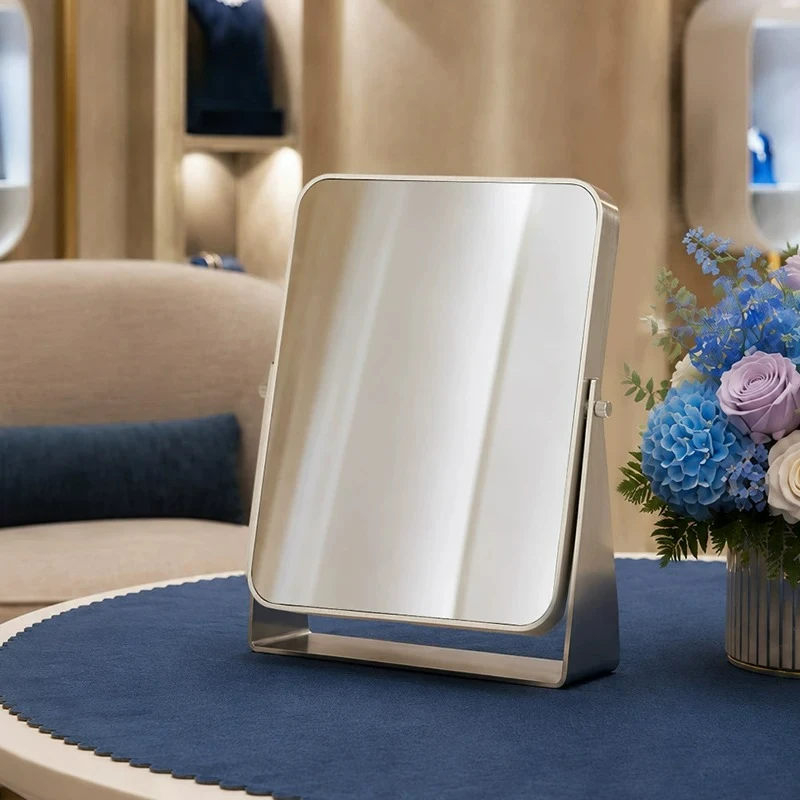 High end jewelry wearing mirror with high-definition mirror finish, brushed metal, multi-purpose 180 degree rotating mirror