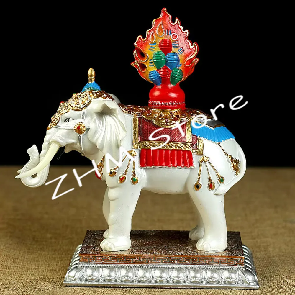 17cm White Resin Auspicious Treasured Elephant Esoteric Buddhist Colored Painted Moni Beads Decorate Putting Crafts