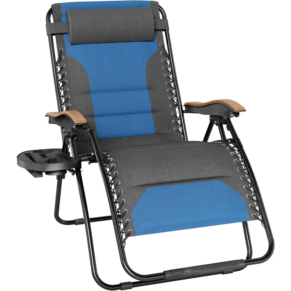 

Oversized Padded Zero Gravity Chair, Foldable Patio Recliner, 30" Wide Seat Anti Gravity Lounger with Cup Holder,Support 400 LBS