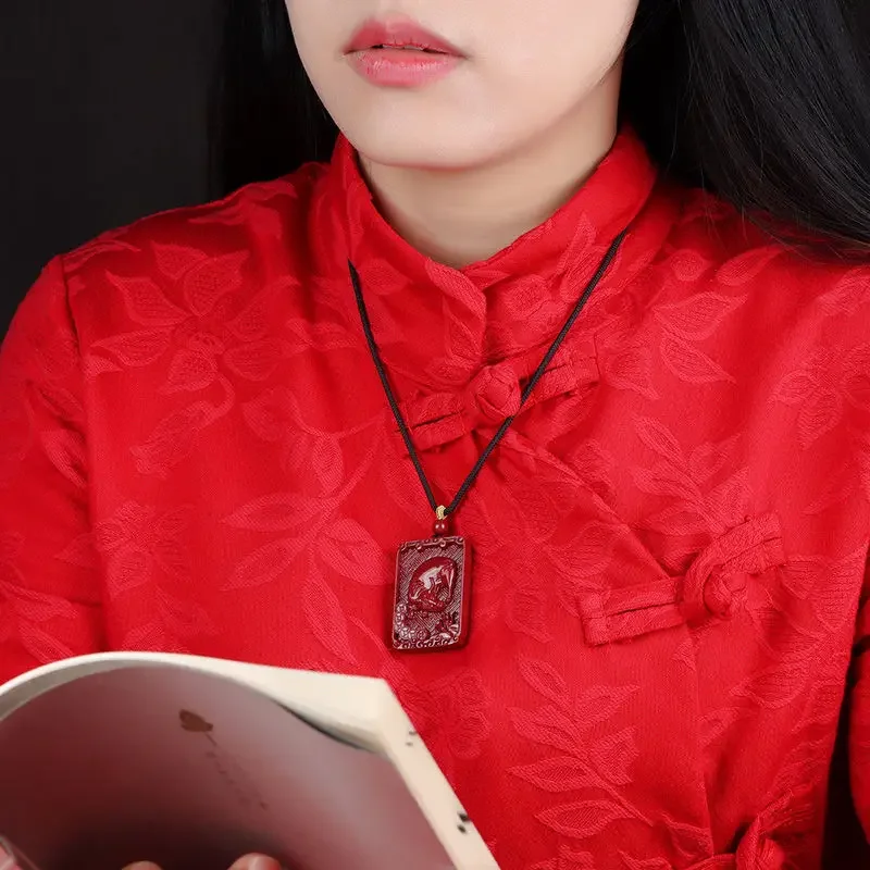 

Natural Cinnabar Chinese Zodiac Pendants Ornament Men's Birth Year Safety Blessing Amulet Necklace Girl Prayer Pendant