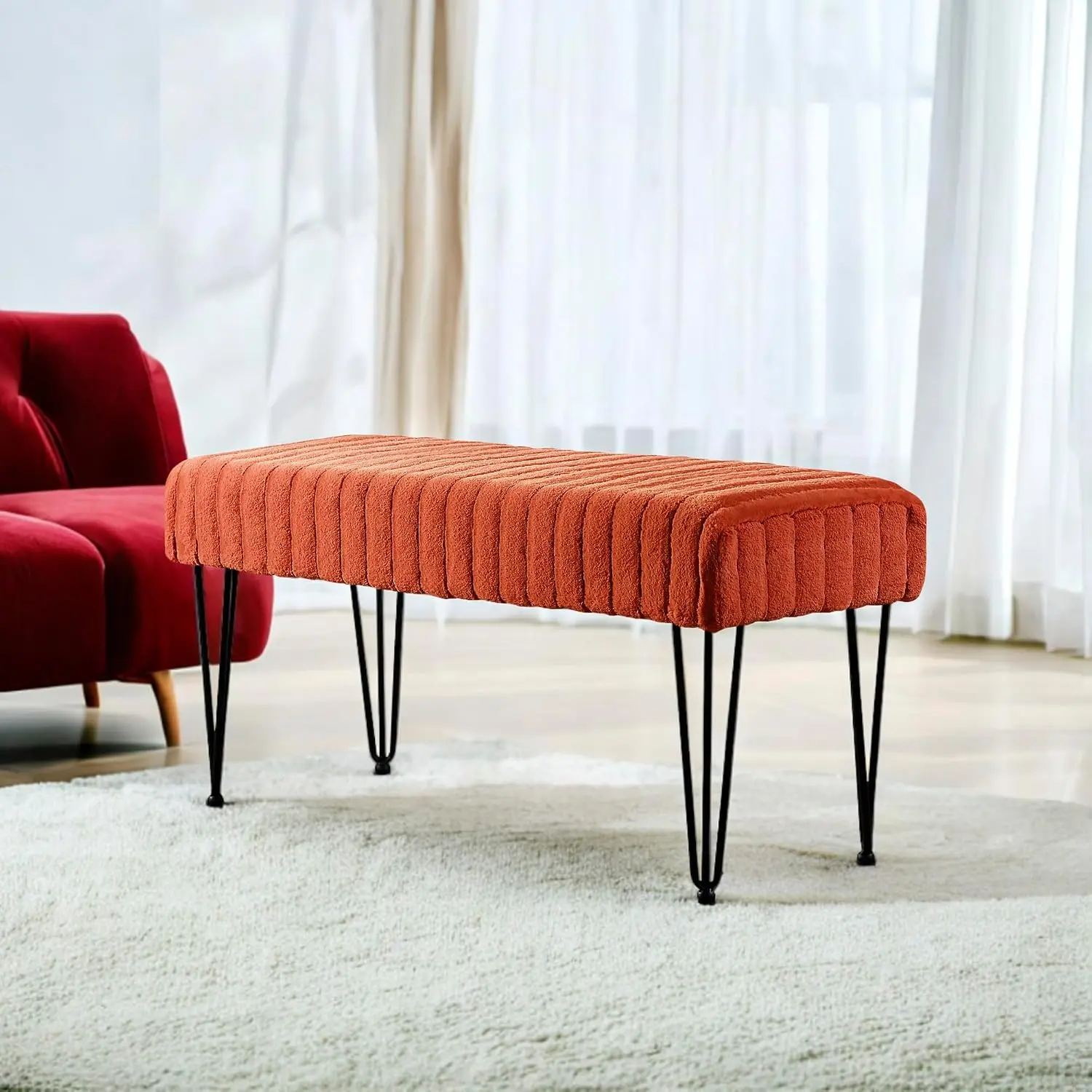 Soft Faux Fur Ottoman Bench, 46x16x22 Inch, Living Room Foot Rest Stool Entryway Makeup Bedroom Chair, Customized