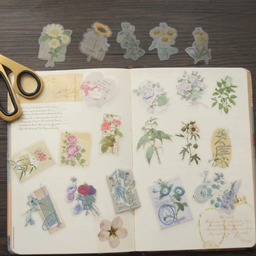 38pcs Soft Color Flower Specimen Hide In Book Style PVC Sticker Scrapbooking DIY Gift Packing Label Decoration Tag