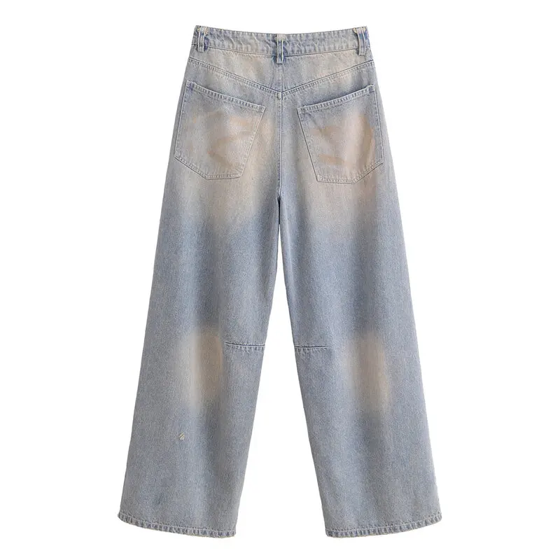 ربيع 2025 جينز نسائي ممزق من قماش الدنيم عتيق مع مظهر بالون قطع l سروال طويل الخصر من قماش الدنيم للسيدات