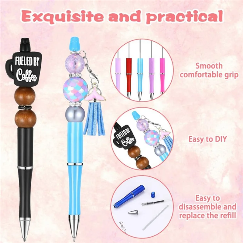

AT82-150 Pcs DIY Beadable Pen Kit Multicolor Bulk Ballpoint DIY Crafting Pens With Refills & Bags For Students Teens