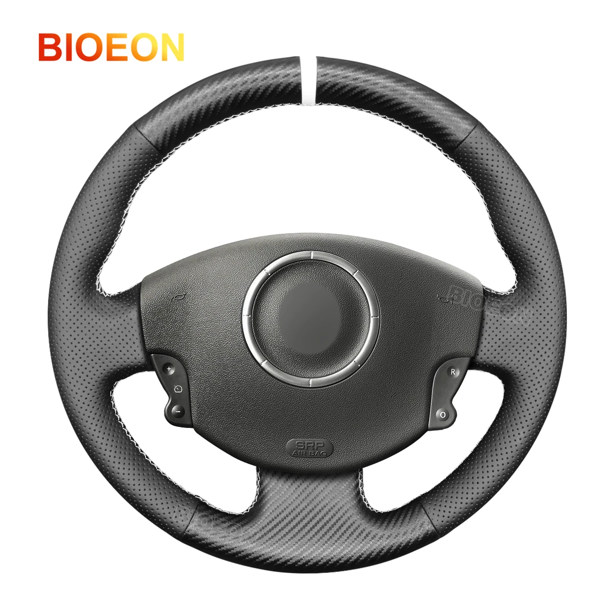 

Bioeon PU Carbon Fiber Black Leather Car Steering Wheel Covers for Renault Megane 2 Scenic 2 (Grand Scenic) Kangoo 2