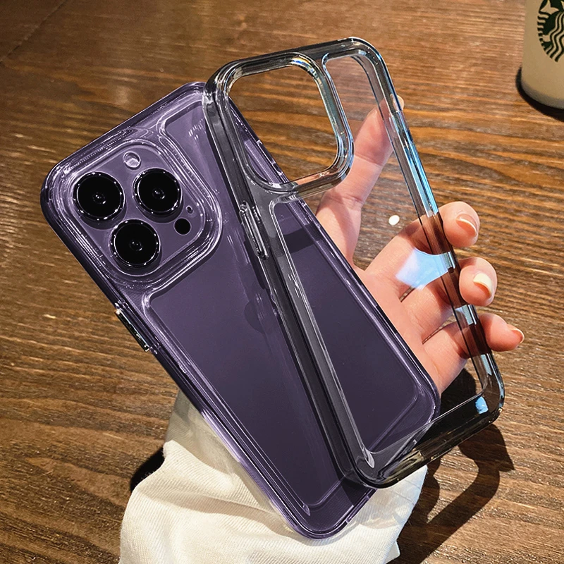 Luxury Purple Clear Shockproof Phone Case For iPhone 16 Pro Max 15 14 13 12 11 XR XS X 7 8 Plus Transparent Soft Silicone Cover