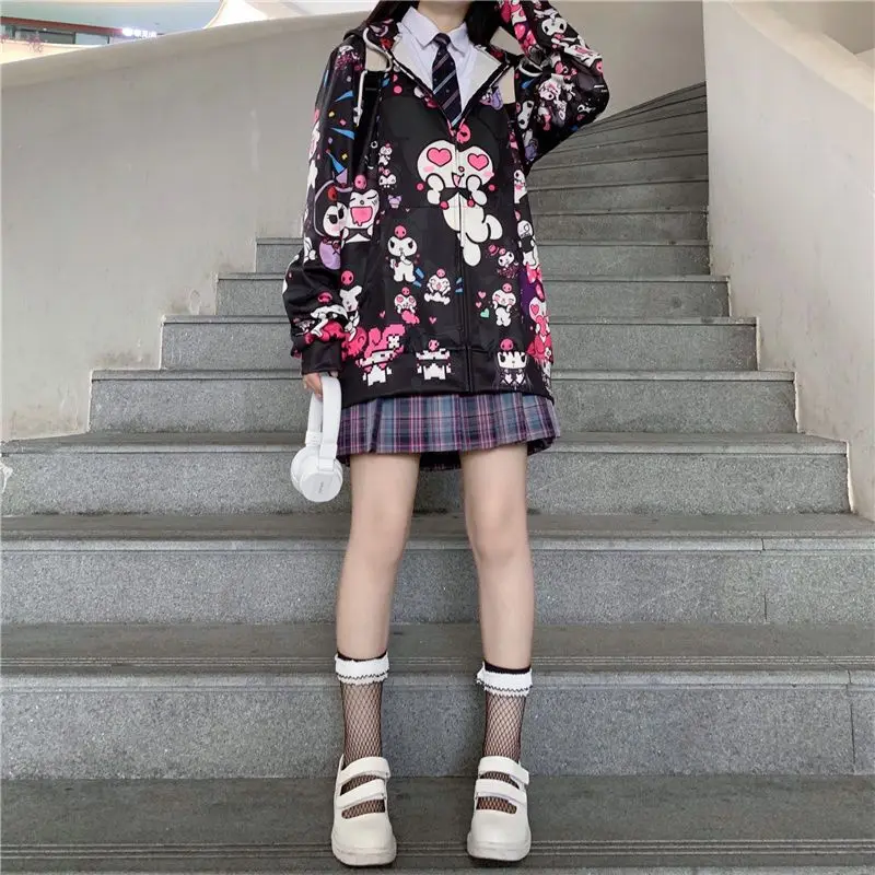 

Kawaii Sanrio Cute Cartoon Long Sleeved Kuromi Coat Children JK Uniform Student Jacket Sportswear Birthday Gift for Girls