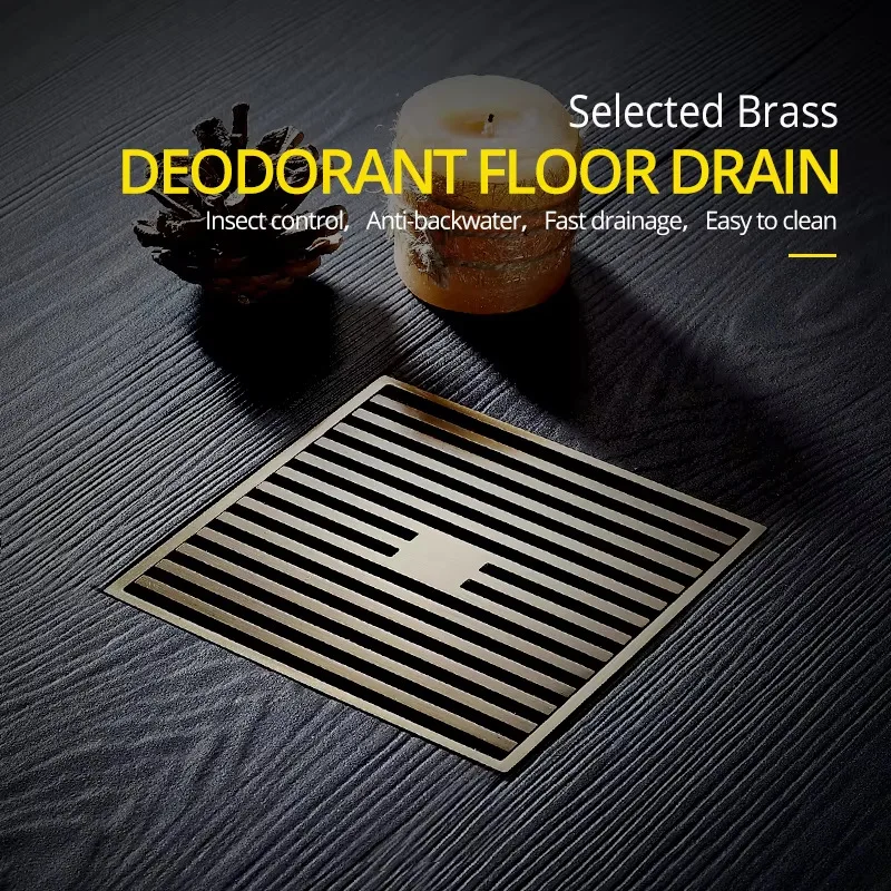 Brass Deep Water Seal Floor Drain 12x12cm Anti-Odor Anti-Insect Square Shower Drain Antique Bronze TRAP