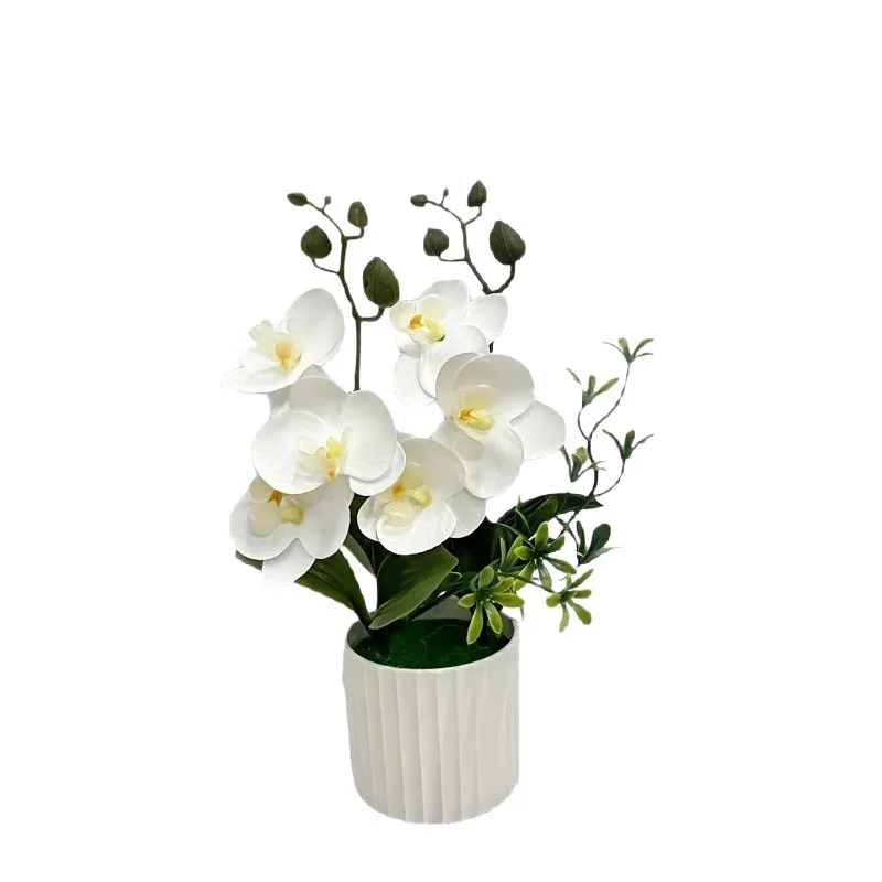 Künstlicher Orchideen-Schmetterlings-Doppelbündel mit 6-Blüten, Topfpflanzenfolie, realistisches Grün, Szenen-Setup für die Innenfotografie – Detail 4