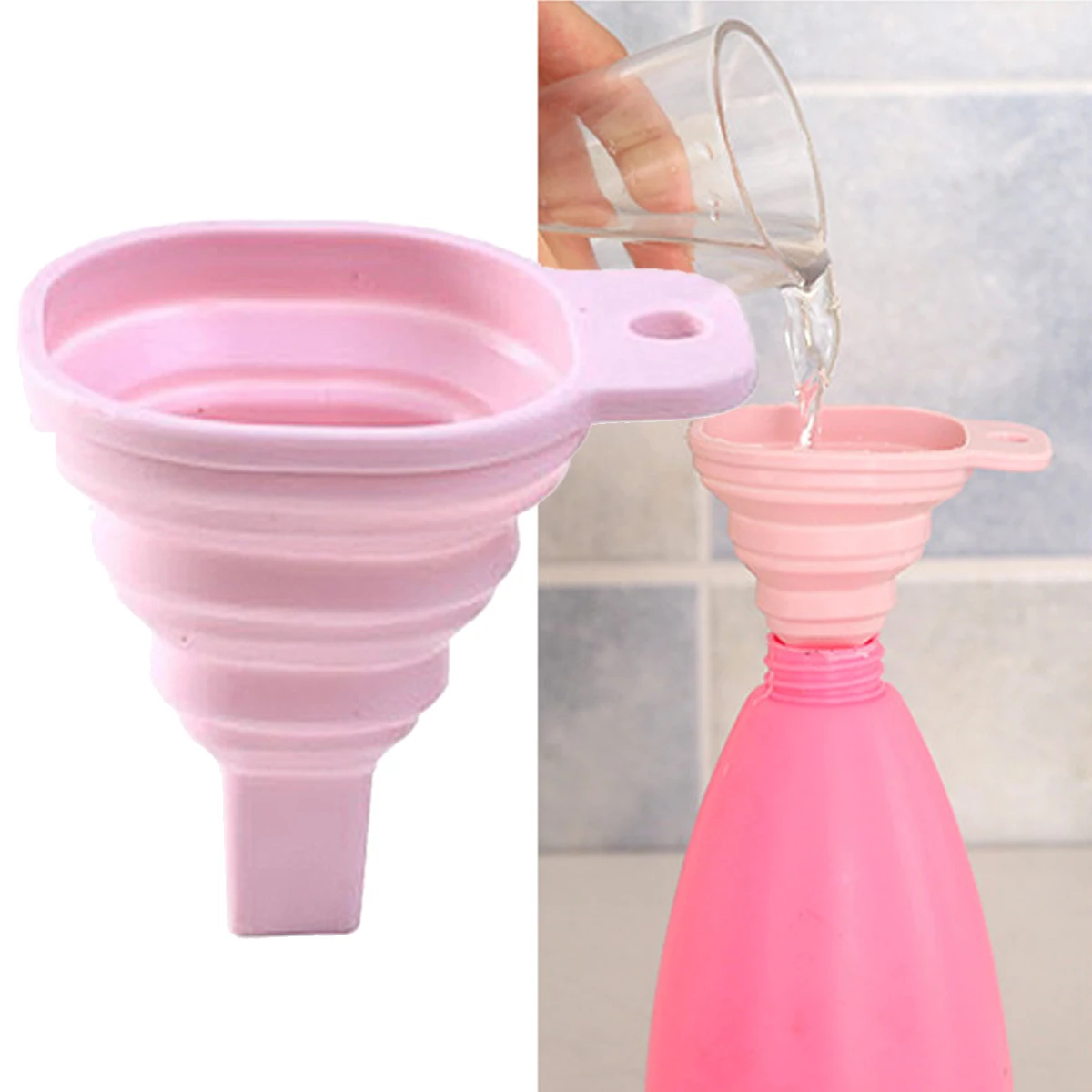 Novidade funil dobrável de silicone telescópico estilo longo funis para distribuição de líquidos domésticos gadgets de cozinha rosa