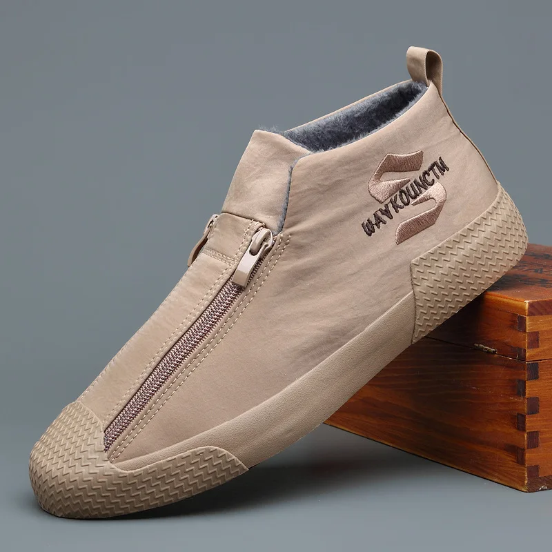 Men Canvas Hip-top Plus Velvet Fashion Double-row Zipper Design Casual Flats Shoes Casual Men Breathable Sneakers Zapatillas