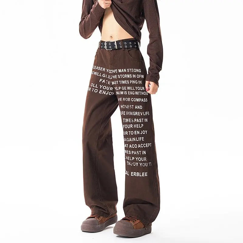 

Весенне-осенние новые модные прямые джинсы с принтом в стиле ретро для мужчин, повседневные свободные спортивные джинсы высокого качества M-5XL