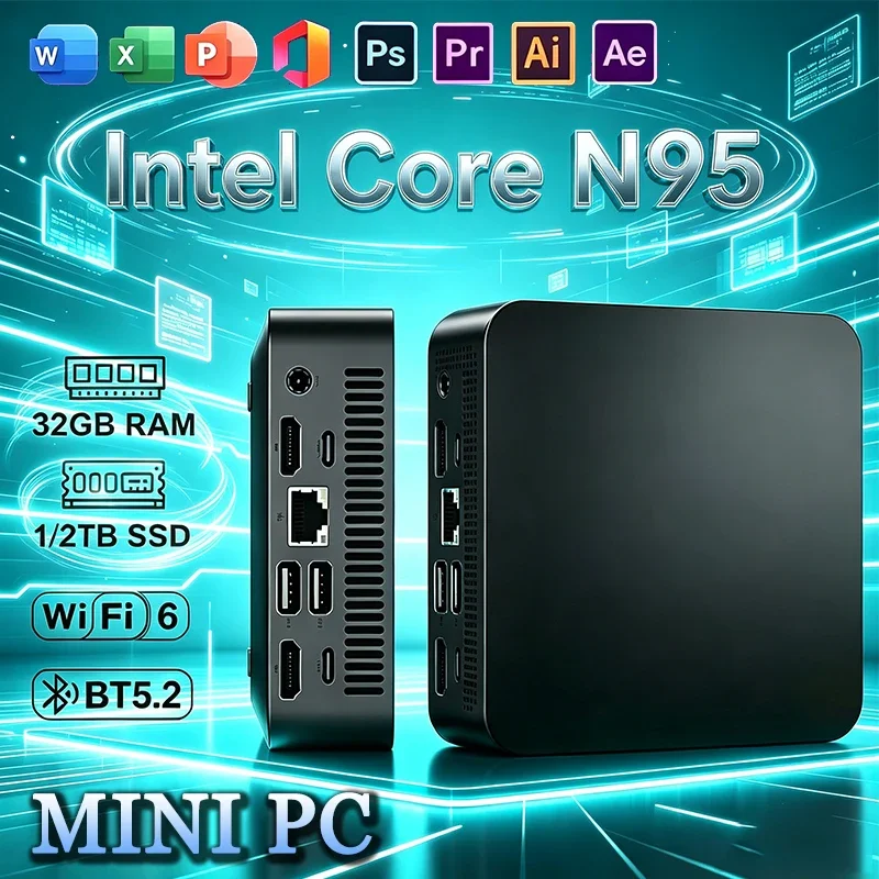 Novo mini pc original intel n95 computador portátil para jogos 16gb 32gb ram 1tb 2tb ssd escritório estudo wifi 6 bt5.2 gamer pc